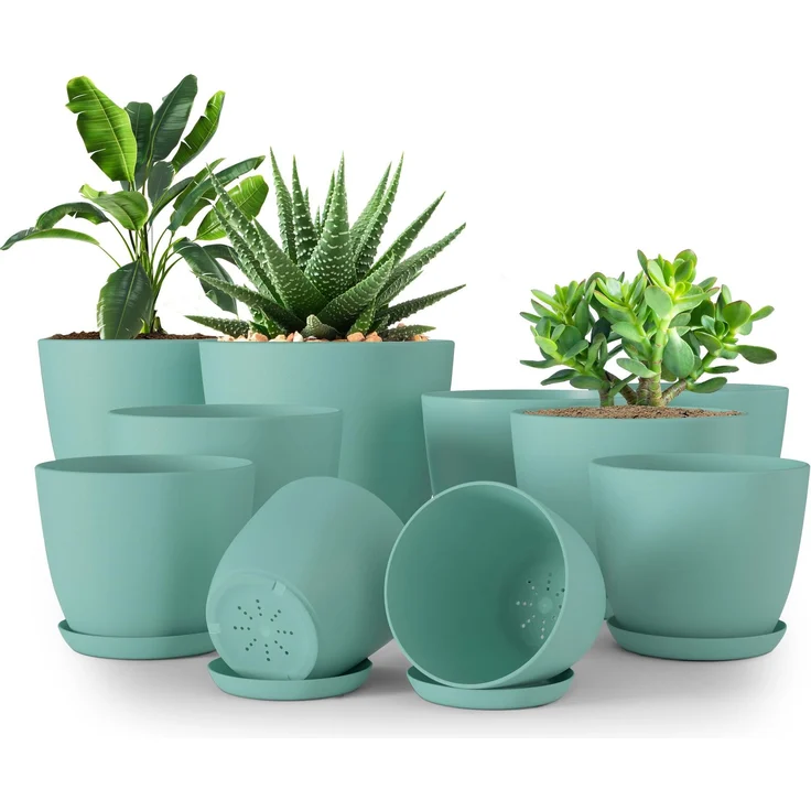 Utopia Home 10er-Pack Blumentopf 18/17/15/13/12 cm Übertopf mit Untertasse Für Küche, Balkon Blumentöpfe mit Untertasse Gartenpflanzen Sukkulenten, Baumschule Blumentopf für Zimmerpflanzen Aqua.