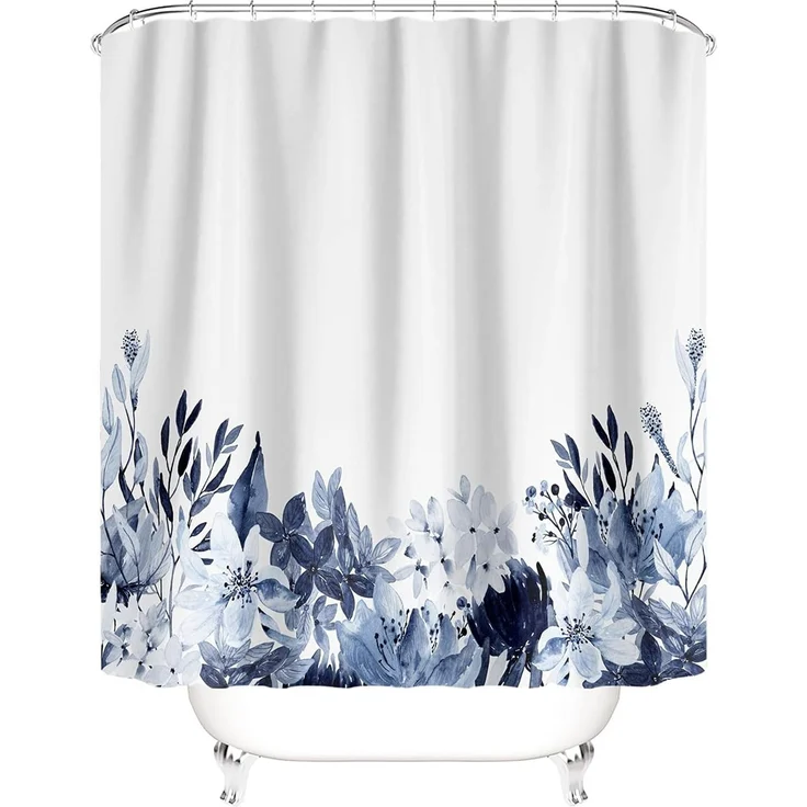 M&W DAS DESIGN Duschvorhang Shower curtains Anti schimmel Waschbar 180x200cm Blauweiß pflanzen – Bild 1