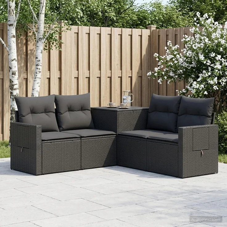 vidaXL Sofa Set 5 stk. Schwarz Polyrattan und Stahl 3447868 – Bild 1