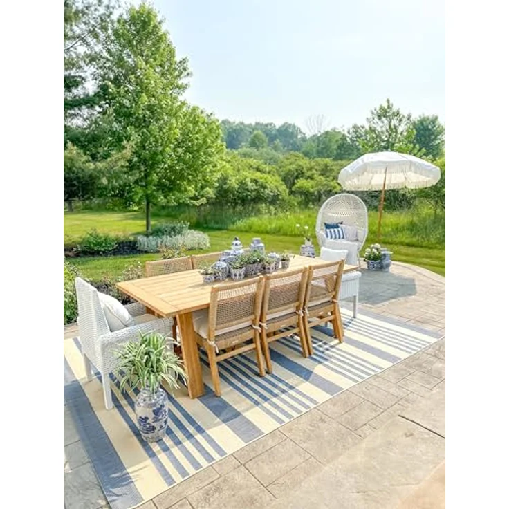 SAFAVIEH Geometrisch Teppich für Wohnzimmer, Esszimmer, Schlafzimmer - Courtyard Collection, Kurzer Flor, Beige und Blau, 79 X 152 cm – Bild 7
