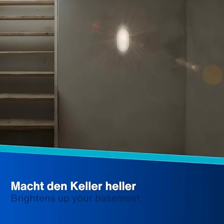 REV Kellerlampe - Feuchtraumleuchte LED oval (10W, 800lm, IP44), einsetzbar als Decken- oder Wandlampe, Feuchtraumlampe, grau – Bild 9