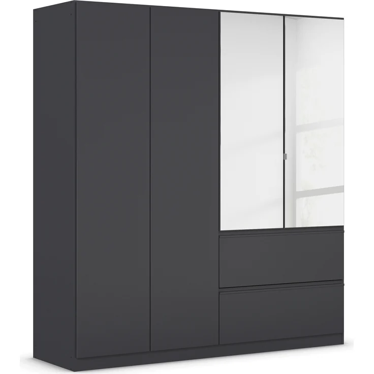 rauch Kleiderschrank, Drehtürenschrank COSTA, 4-türig, 2 Spiegeltüren, 2 Schubkästen, push-to-open, Grau metallic, 181 x 197 x 54 cm – Bild 3