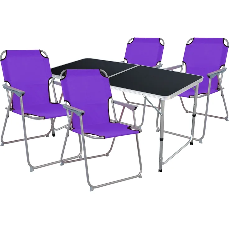 5-teiliges Campingmöbel Set Black Alu 120x60x58/70cm lila