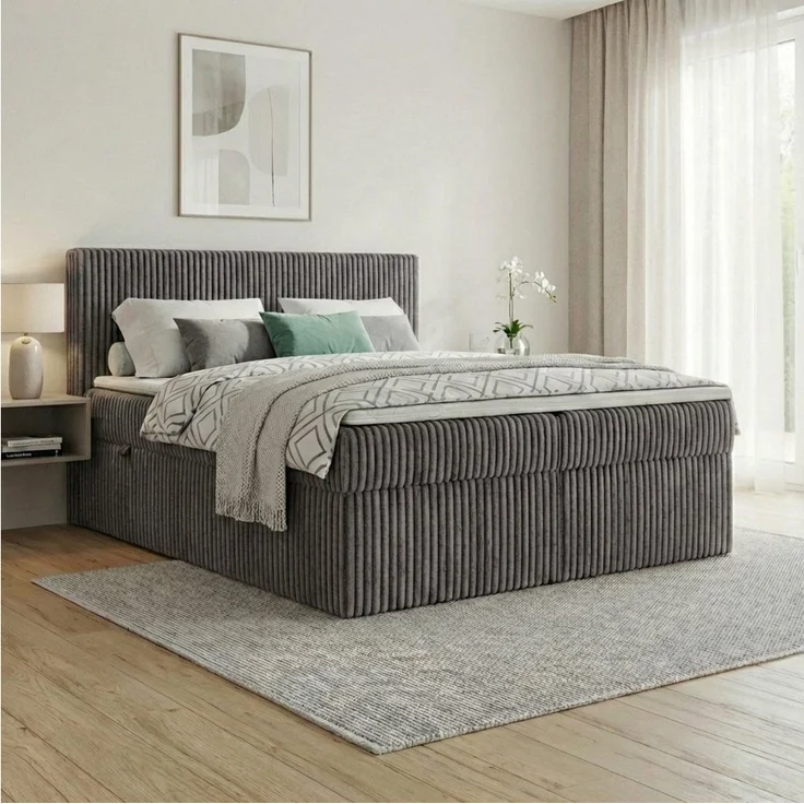 A&J MöbelLand GmbH Boxspringbett RALF, mit Bettkasten, Topper (wahlweise Visco oder T25), gepolstertem Kopfteil, verschiedenen Farben und Größen