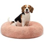 lionto Donutbett für Hunde und Katzen, Flauschiges Hundebett rund für kleine und große Heimtiere, Ø 80 cm, weiches Katzenbett aus kuscheligem Plüsch, Hundekissen mit extra Dicker Füllung, rosa