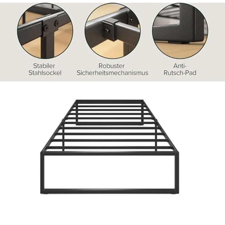 ZINUS Lorelai Plattformbett aus Metall, 36 cm | Stahllattenrost | Für Erwachsene, Kinder, Jugendliche | Stauraum unter dem Bett | Einfache Montage | 90x200 cm | Schwarz – Bild 7