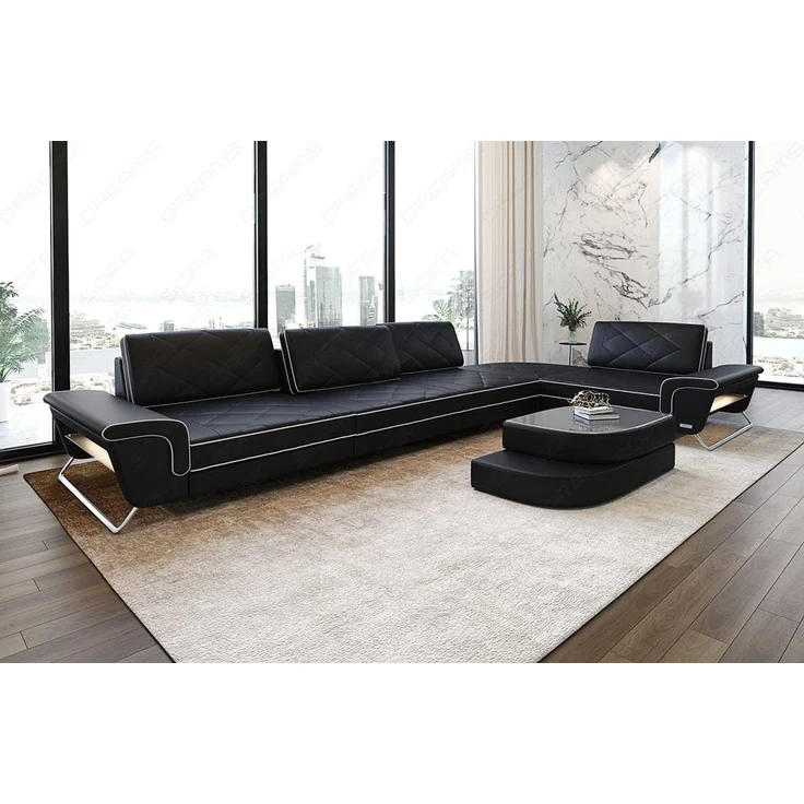 Sofa Dreams - Ecksofa Rotello – Leder - Kunstleder - schwarz-weiß - Rechts – Bild 7