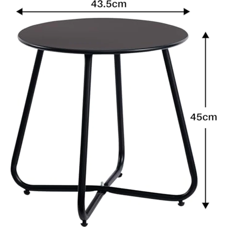 HollyHOME Beistelltisch Outdoor Balkontisch Klein Gartentisch Rund Beistelltisch Metall Wetterfest Loungetisch Outdoor Couchtisch für Patio Terrasse Wohnzimmer, Schwarz – Bild 4