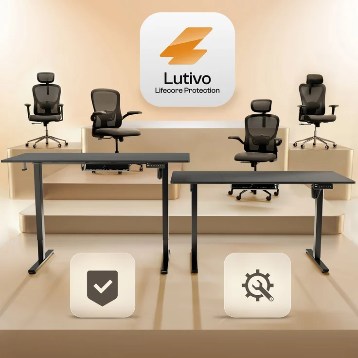 LUTIVO Foxtrot, Höhenverstellbarer Schreibtisch Elektrisch, Memory-Funktion und Kabelmanagement, 140 x 60 cm, Schwarz/Schwarz – Bild 8