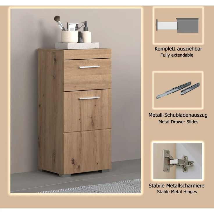 Trendteam 'Amanda' Midischrank, Holz, 79 x 31 x 37 cm, Asteiche – Bild 13