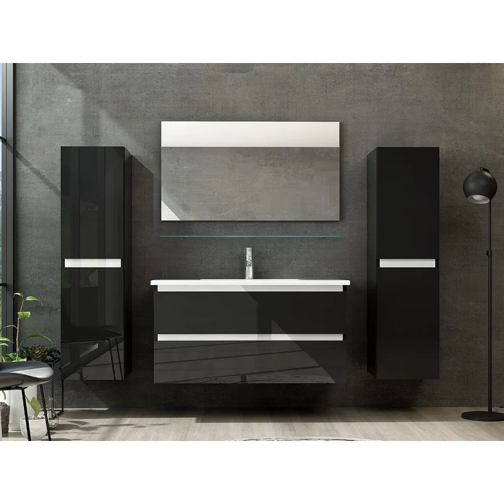 Homeline Badmöbel Set mit Schubladen Glas ablage (Marcel Schwarz, 90 cm 1x Hochschrank) – Bild 2