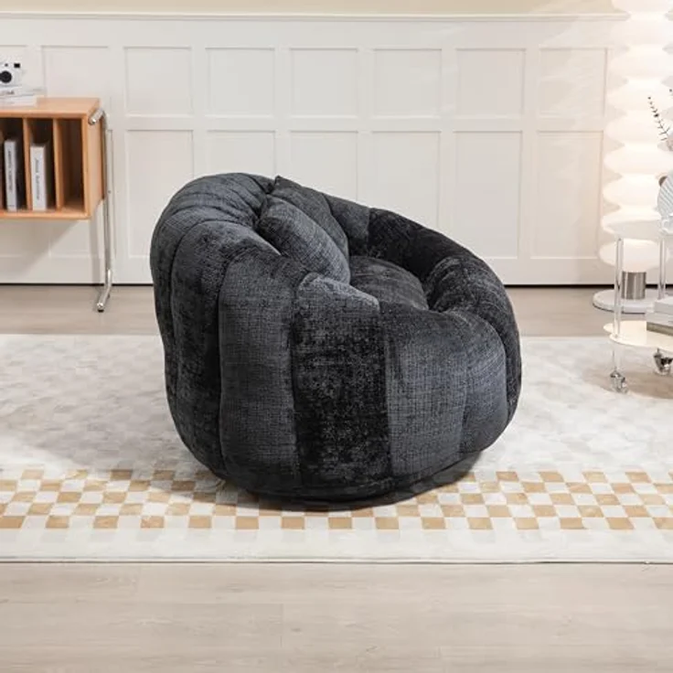Ball & Cast Sitzsack, Durable Komfort Chenille Lazy Bag, Beanbag Chair mit 2 Kissen für Schlafzimmer, Büro, Schwarz, 2 Sitze – Bild 4
