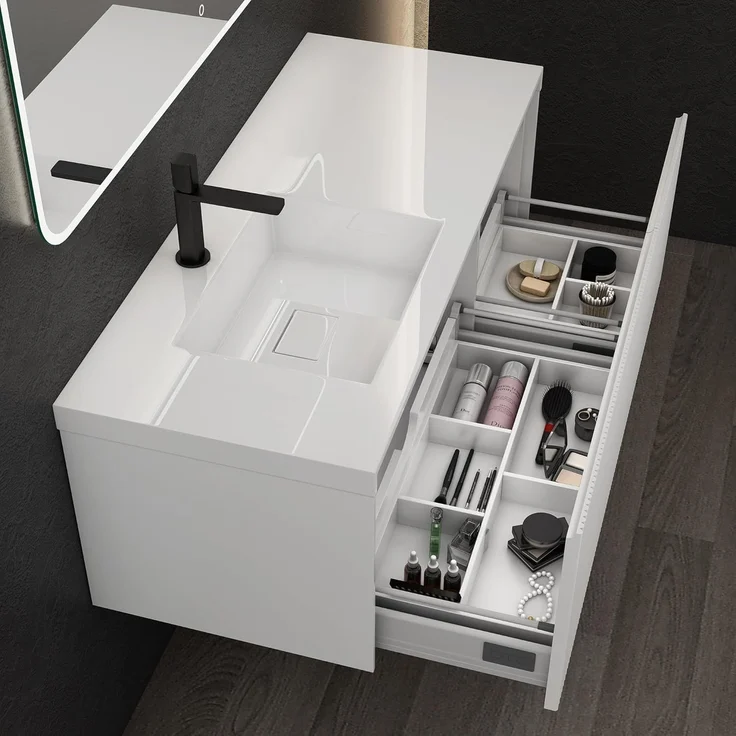 doporro Badmöbel-Set Mineraguss Waschbeckenunterschrank Badezimmermöbel Soft-Close Santa – Bild 4