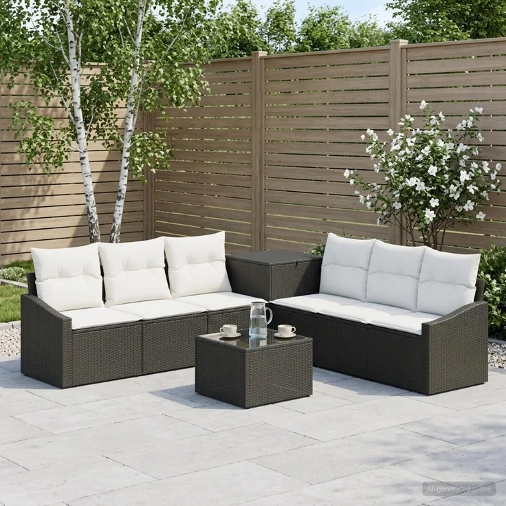 vidaXL Sofa Set 8 stk. Schwarz und Cremeweiß Polyrattan und Stahl 3448207 – Bild 1