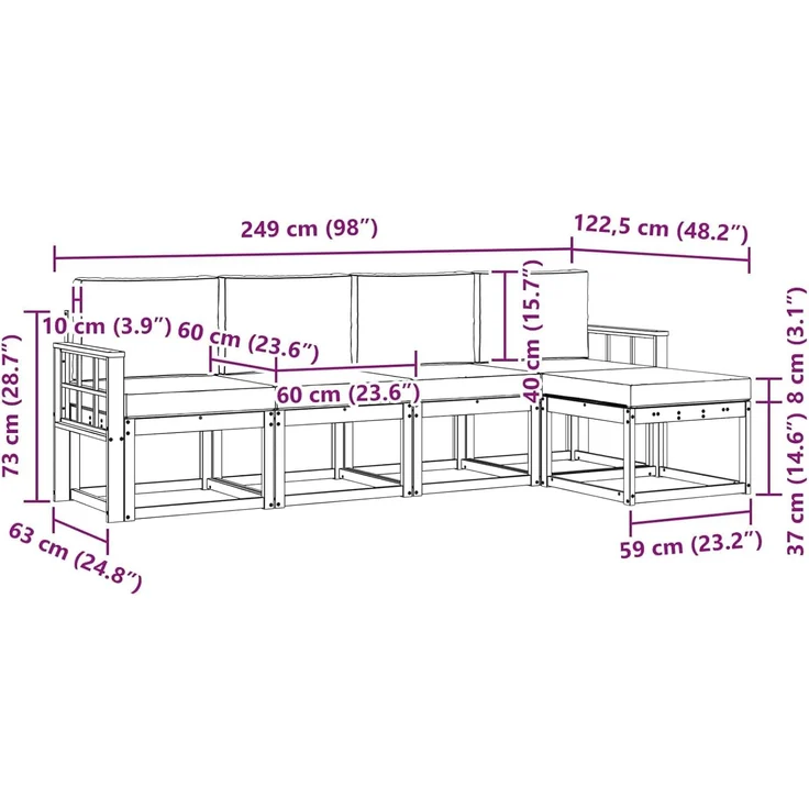 vidaXL Outdoor-Sofagarnitur 5 pcs Natur und Beige Massivholz Akazie 3366266 – Bild 3