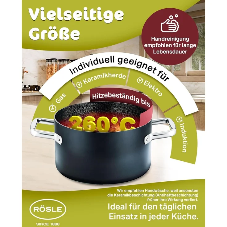 RÖSLE Kochtopf EBONIC Ø24 cm ProNero Keramik-Wabenbeschichtung 911062 – Bild 6