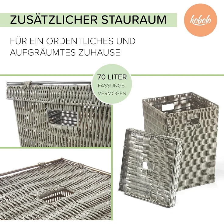 Kobolo Wäschekorb Wäschebehälter Wäschesammler mit Deckel - grau – Bild 4