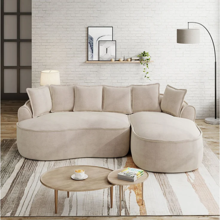 Modulares Sofa aus Chenille mit Chaiselongue, tiefe Sitzfläche, 252 x 164 x 67 cm, Hellbraun – Bild 1