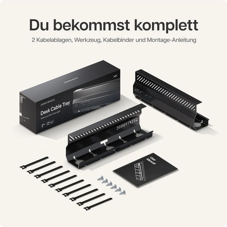 Desktronic Kabelkanal Schreibtisch, 2x43cm, Hochwertiger Stahl, Kabel Organizer für Kabelführung Schwarz – Bild 6