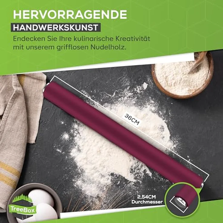 TreeBox Profi Teigrolle aus Silikon und Edelstahl - Das Moderne Nudelholz ohne Griffe - Fondant und Teig im Handumdrehen Ausrollen - Antihaftwirkung (Grape) – Bild 4