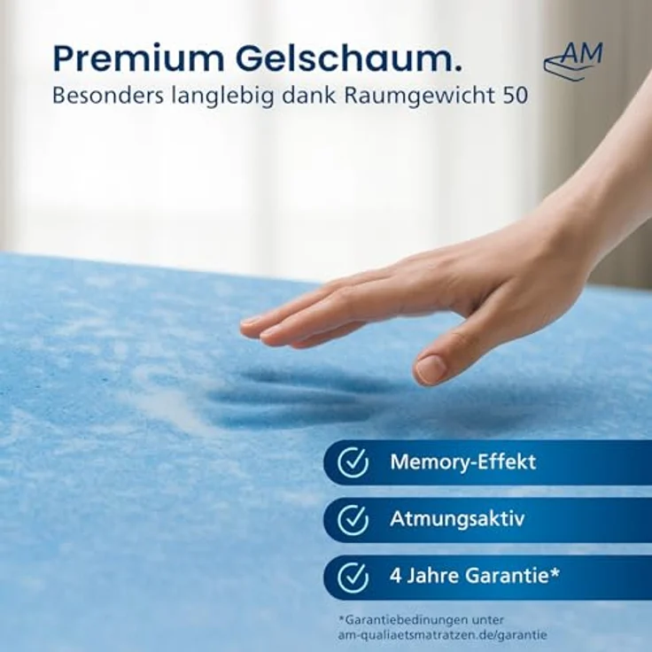 AM Qualitätsmatratzen Gelschaum Topper 120x200 cm, Oeko TEX zertifizierte Matratzenauflage mit Memory Foam für optimales Liegegefühl, Made in Germany – Bild 4