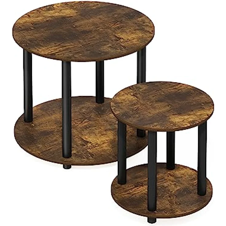 Furinno Turn-N-Tube 2-stufiger runder Beistelltisch aus Holz, Bernsteinkiefer – Bild 5