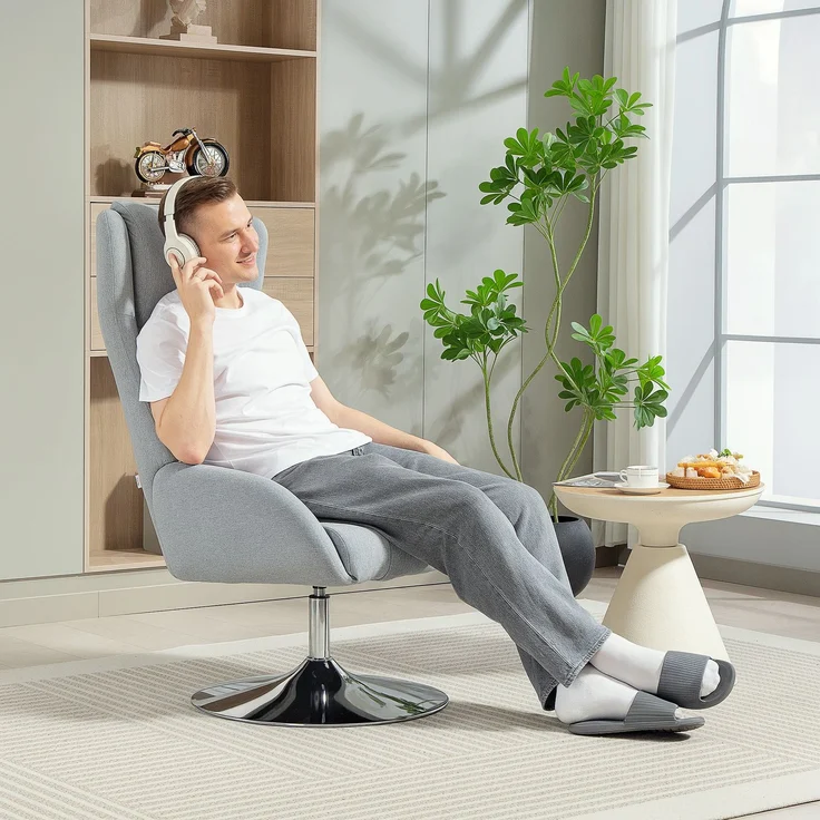 HOMCOM Relaxsessel mit Hocker, Polyester, Metall, Grau, 84L x 68B x 118H cm – Bild 8