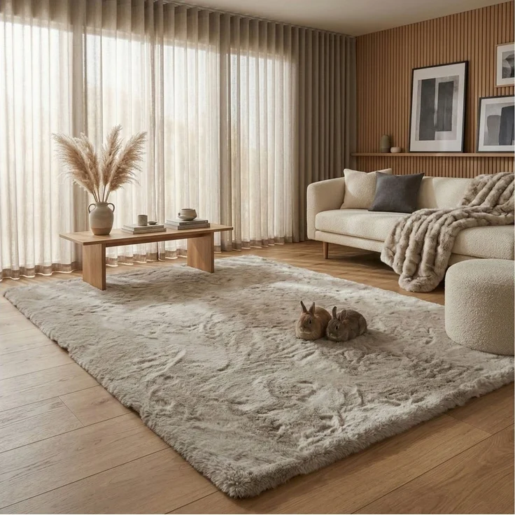 Consilio Concept 'CLOUD' Fellteppich, Greige, 80x150 cm, 39 mm Hochflor, Hasenfell-Imitat aus recyceltem Polyester, fußbodenheizungsgeeignet – Bild 3