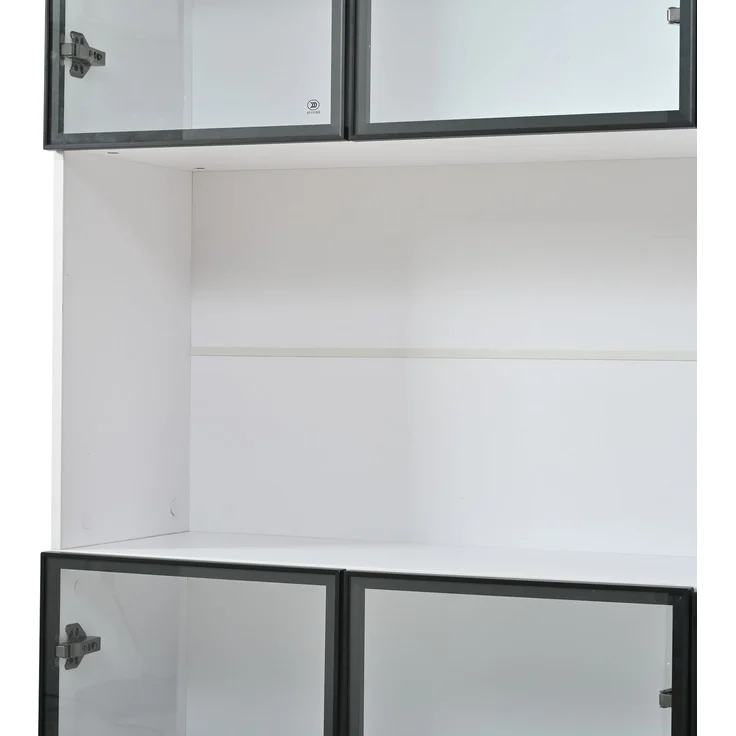 Vitrine 120 x 34 x 200 cm aus MDF mit 6 Glastüren, LED-Beleuchtung in Weiß – Bild 9