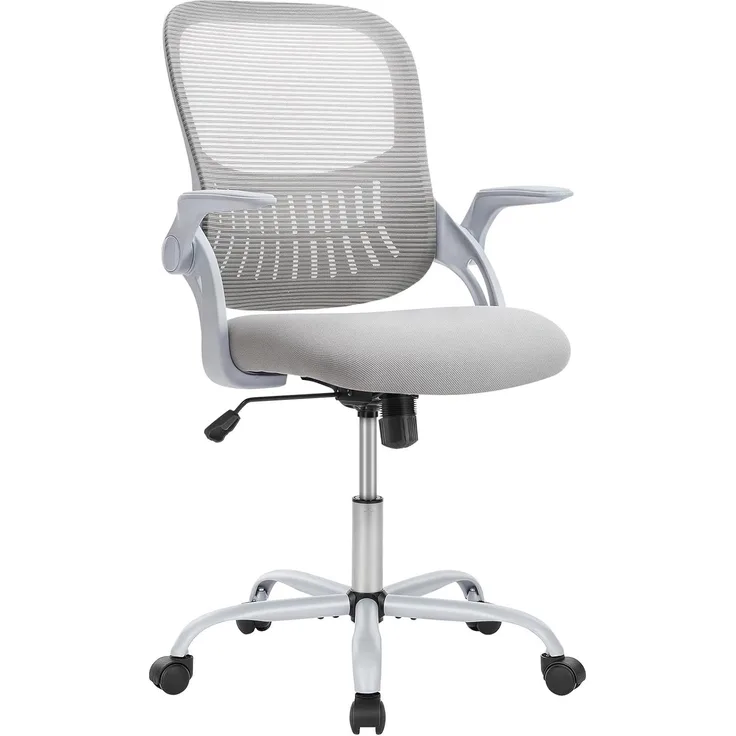 Sweetcrispy Bürostuhl Ergonomisch, Schreibtischstuhl mit Lendenwirbelstütze, Höhenverstellbarkeit Stuhl, Bürostühle mit Armlehne, Office Chair Geeignet für Büro und Schlafzimmer, Grau
