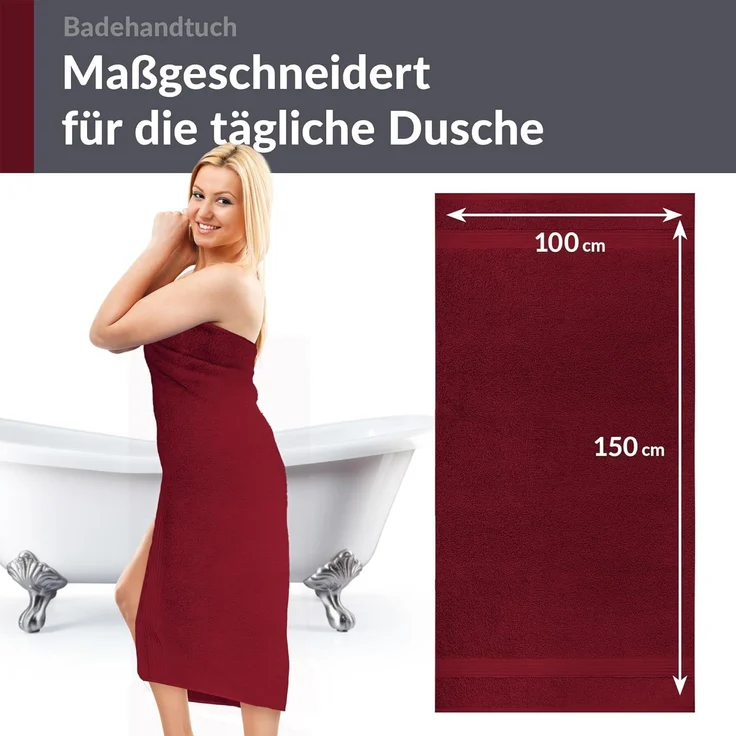 Lashuma Handtuch Linz, Frottee (1-St), Frottee Badetuch dunkelrot 100x150 cm – Bild 5