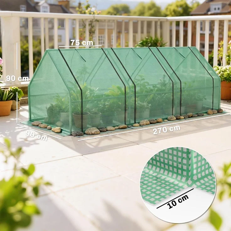 Outsunny Gewächshaus, PE, Stahl, Grün, 270L x 90B x 90H cm – Bild 7