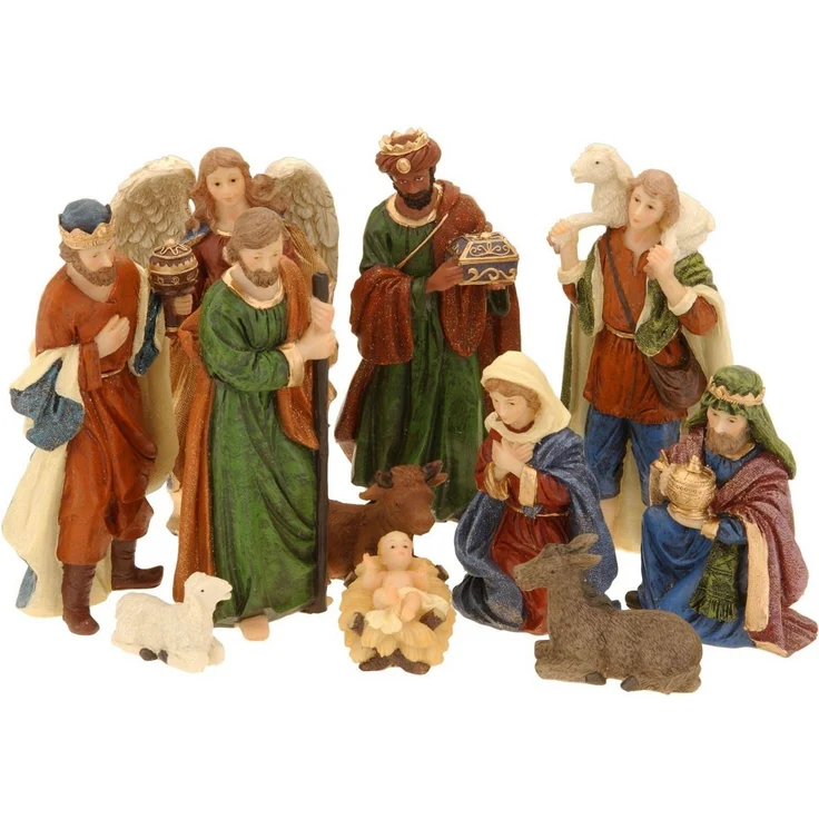 Spetebo Krippe Weihnachts Krippenfiguren klein 11-teiliges Set (11-tlg), Krippen Stall Tisch Advent Dekoration – Bild 1