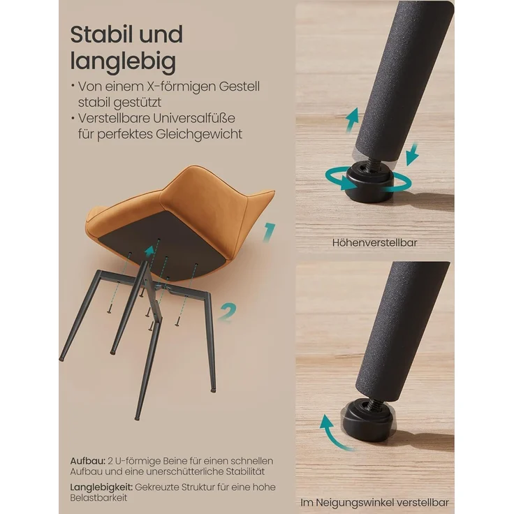 Songmics Esszimmerstuhl mit Armlehnen, 6er Set, Samt, 62,5 x 60 x 85 cm, Karamellbraun – Bild 5