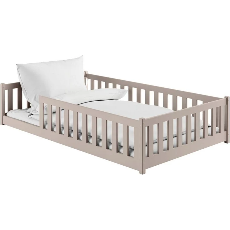Kids Collective Kinderbett Bodenbett Bett mit Rausfallschutz & Lattenrost Montessori Bett Kinder (Jungen, Mädchen, Kinder, weitere Größen 80x160, 80x180, 90x190, 90x200, 140x200 cm), Jugendbett Einzelbett optional mit Matratze Kaschmir Kiefer 120x200 cm – Bild 2