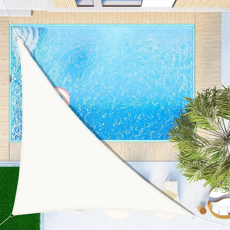 SUNNY GUARD Sonnensegel Wasserdicht 3.5 x 3.5 x 4.9 m Dreieckig Sonnenschutz Wetterschutz Segel Baldachin UV Schutz für Balkon Terrasse Garten, Creme – Bild 1
