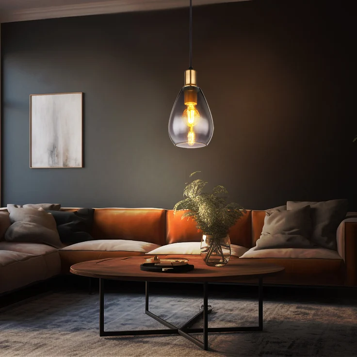 2x Pendelleuchte, Metall schwarz, Glas rauch, H 120 cm – Bild 7