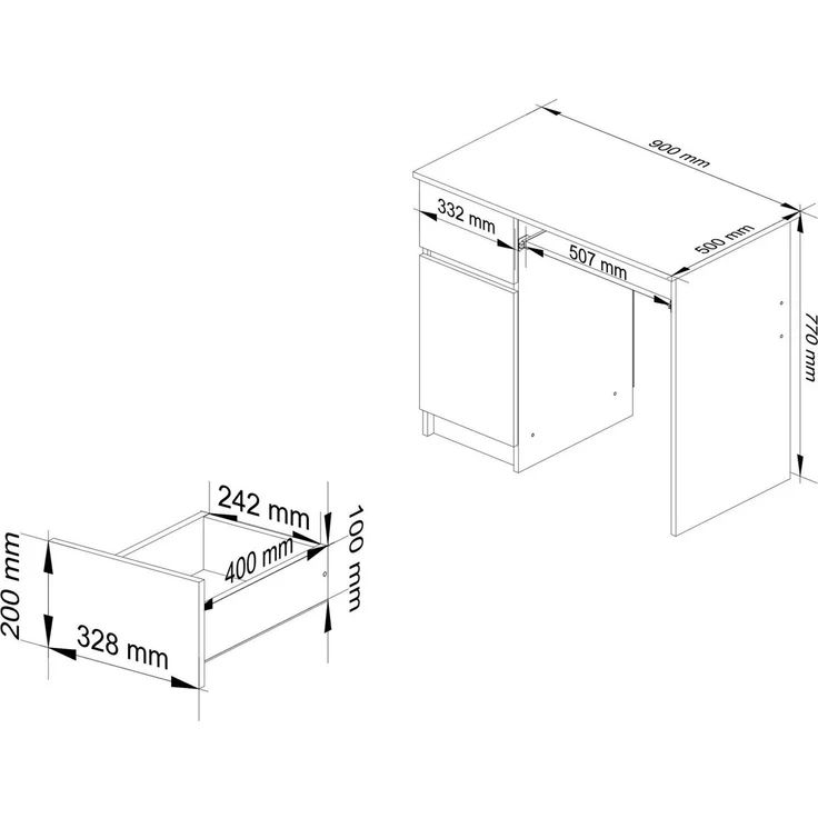 Raumhirsch Furniture Schreibtisch 90 cm Breite - Computertisch 90 cm Breite - Optimale Arbeitsfläche, Hochwertiges Laminat, Stauraum, elegantes Design, Selbstmontage – Bild 3