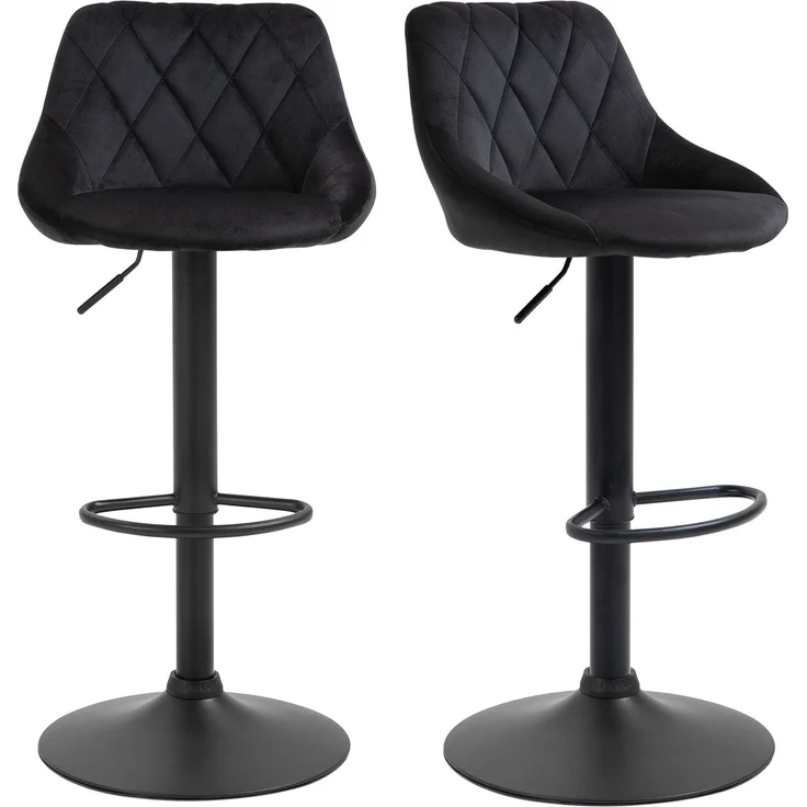 Barhocker 2er Set Höhenverstellbare Drehbar Barstühle mit Samtoptik Tresenhocker mit Rückenlehne mit Diamant-Tufting und Fußstütze für Bar, Theke, Esszimmer, Stahl Schwarz--Schwarz--104x46x48cm--YOUDENOVA – Bild 2