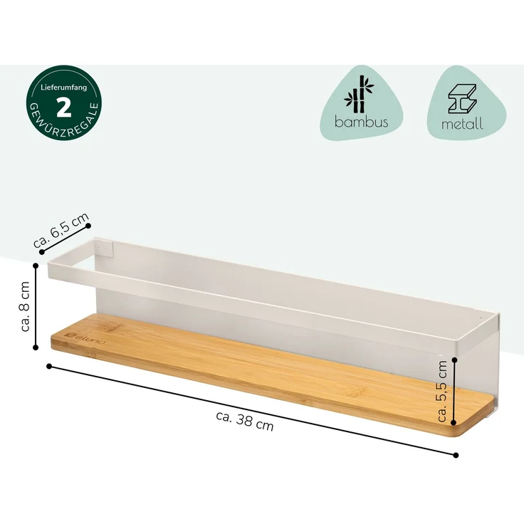 eluno Gewürzregale 2er Set mit Bambusboden, zur Wandmontage, aus Metall beige – Bild 7