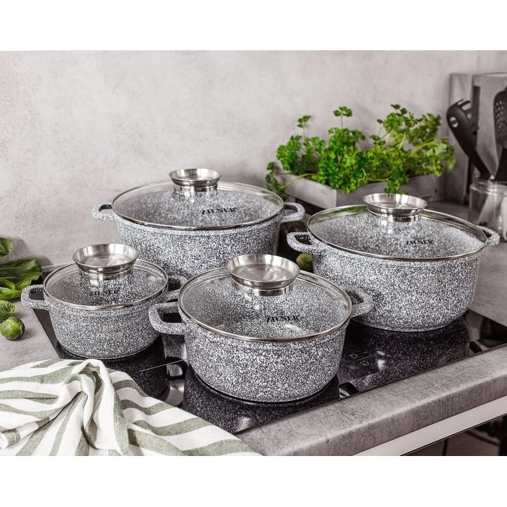 Zilner Topf-Set Schöne graue Töpfe, Topfset Bratpfanne, Kasserolle, Steinbeschichtung, Aluminiumguss (sehr hochwertig, 17-tlg, Zeitloses Design des Topfsets. Eine ideale Geschenkidee) – Bild 2