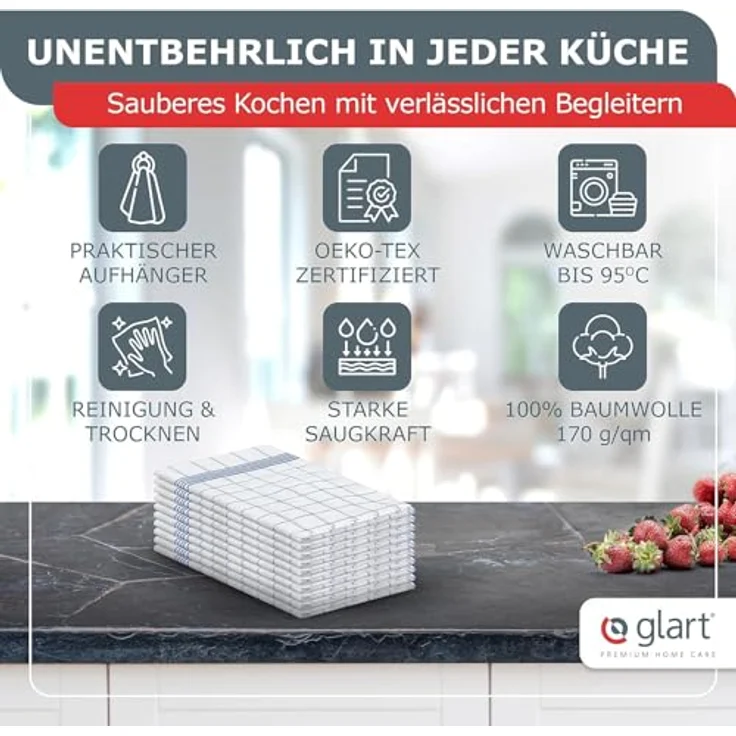 Glart 48KV1 Geschirrtücher Set – 5 Stück à 50x70 cm – 100 % Baumwolle – 300 GSM – Oeko-TEX Zertifiziert – Lila kariert – Küchenhandtücher spülmaschinenfest – Bild 6