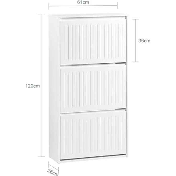 SoBuy Schuhschrank, Weiß, 3 Klappfächer, verstellbare Böden, 61x120x26 cm, Schuhaufbewahrung – Bild 3