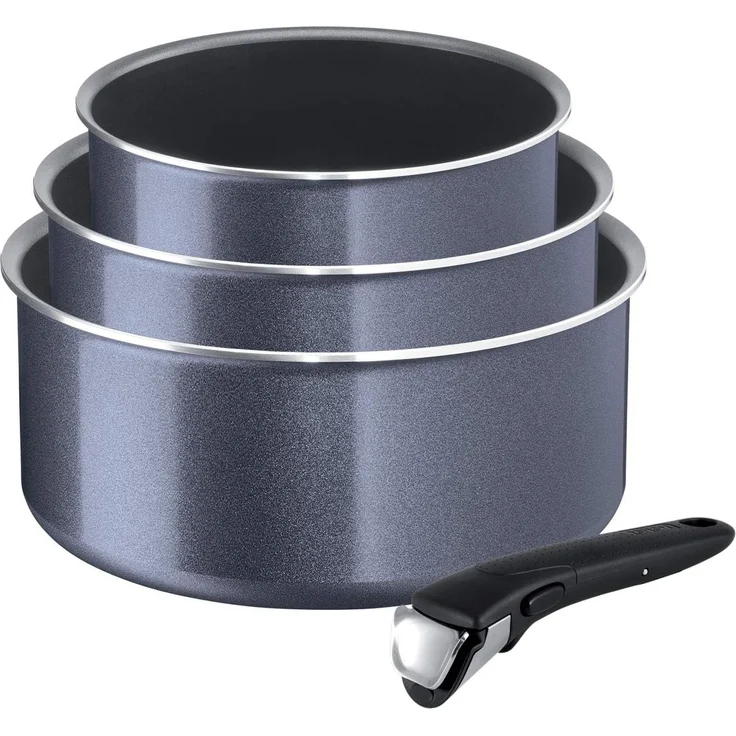 Tefal Ingenio Elegance L23193 Kasserollen-Set 4 tlg. (16 cm, 18 cm, 20 cm), Aluminium, inklusive abnehmbarer Ingenio 5 Griff, grau-blau