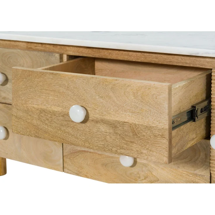 TV-Board Mango 240x40x50 natur lackiert / Marmor weiß FLORENZ #103 – Bild 3