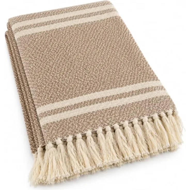 Decke Überwurf Mila 100% Baumwolle 130x180 cm Skandinavisch Beige-Natur