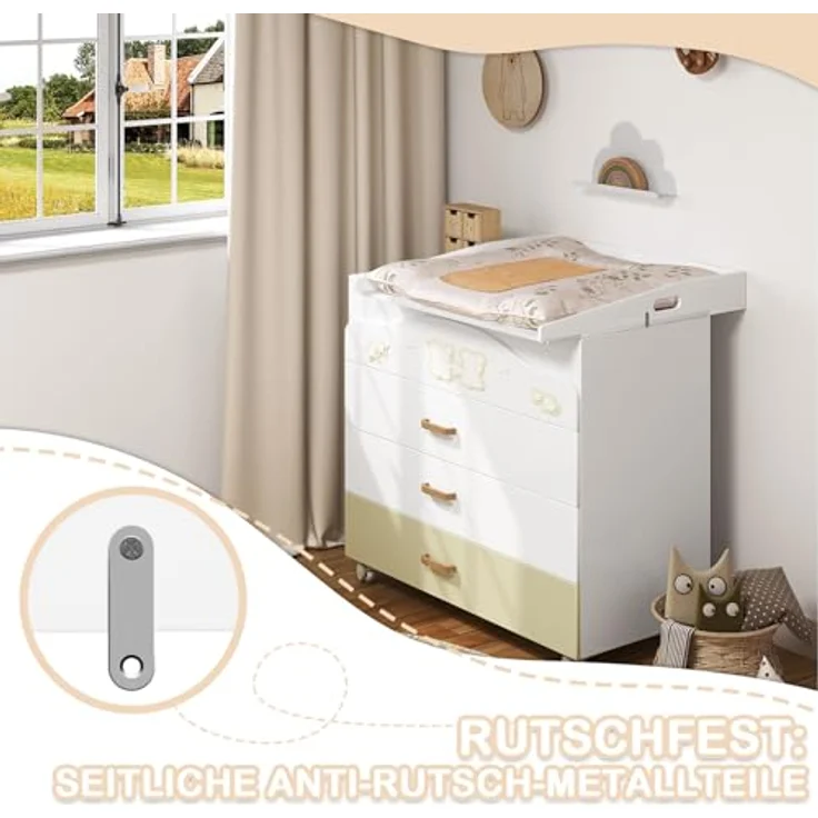 WOLTU Wickelaufsatz universal, Wickeltischaufsatz für Kommode mit Tiefe 47-51cm und Breite ab 80 cm, Wickeltischaufsatz, mit Seitenwänden, 80 x 10 x 75 cm, Weiß – Bild 9