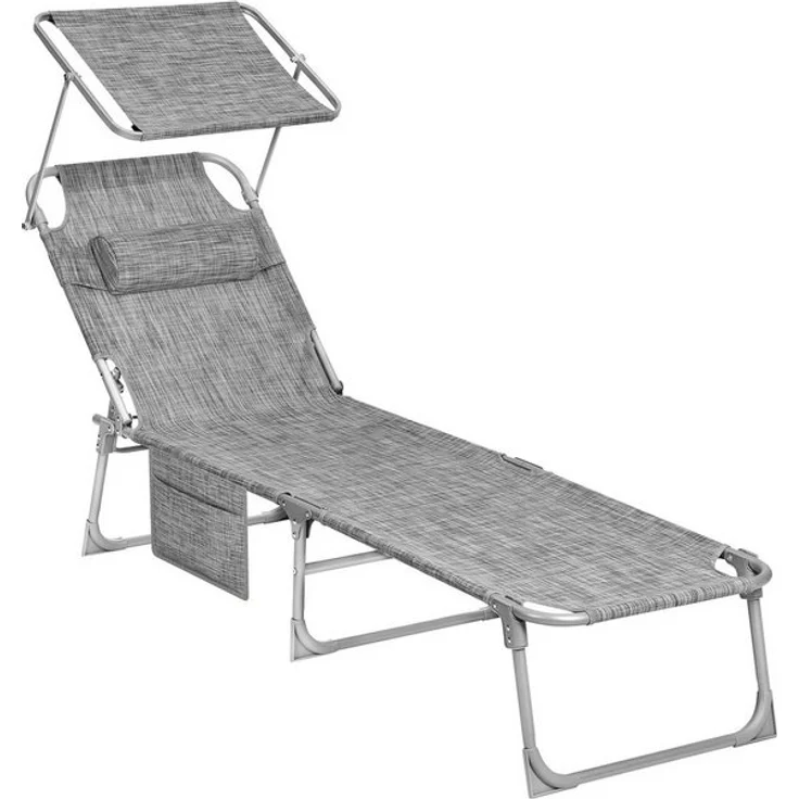 Songmics Gartenliege klappbar, mit Kopfstütze und verstellbarer Rückenlehne, 1x Sonnenliege, mit Seitentasche, Hellgrau, 53 x 193 x 29 cm – Bild 4