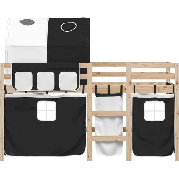 vidaXL Kinderhochbett mit Tunnel Weiß & Schwarz 90x190 cm Kiefernholz 3283853 – Bild 5
