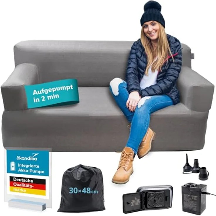 Skandika Luftsofa Easy Air Premium, Aufblasbares Sofa für 2 Personen, inkl. Elektropumpe, abnehmbarer Bezug waschbar, 200 kg belastbar, Oxford-Gewebe